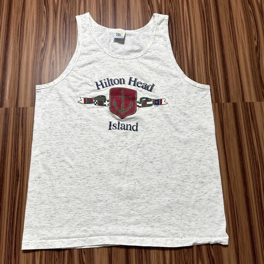 CAL CRU Hilton Head Island‎ Men's Tank Top Size L Heather Sleeveless Logo VTG